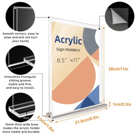 GUNDAMIT Acrylic Sign Holder 8.5x11 Inch 6 PACK, Vertical T Shape Double-Sided, Clear Plastic Paper Sign Holder, Premium Acrylic Frame for Business, Office, Home and Wedding Party
