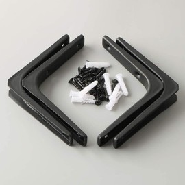 DERDOUT 4 Pcs Shelf Bracket Corner Brace Angle Bracket Shelf Support Wall Hanging 100mm*100mm, Metal Bright Black Finished, EJR100W-4P