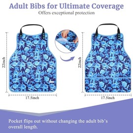 Paw Legend Paquete de 3 baberos para adultos para mujeres, baberos para adultos para comer, protectores de ropa lavables con recogedor de migas, baber