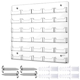 Hillban Acrylic Business Card Holder Wall Mount Clear Sticker Display Rack Multiple Card Holders Clear Acrylic Organizing Sticker Display Stand Pre Drilled(30 Pockets)