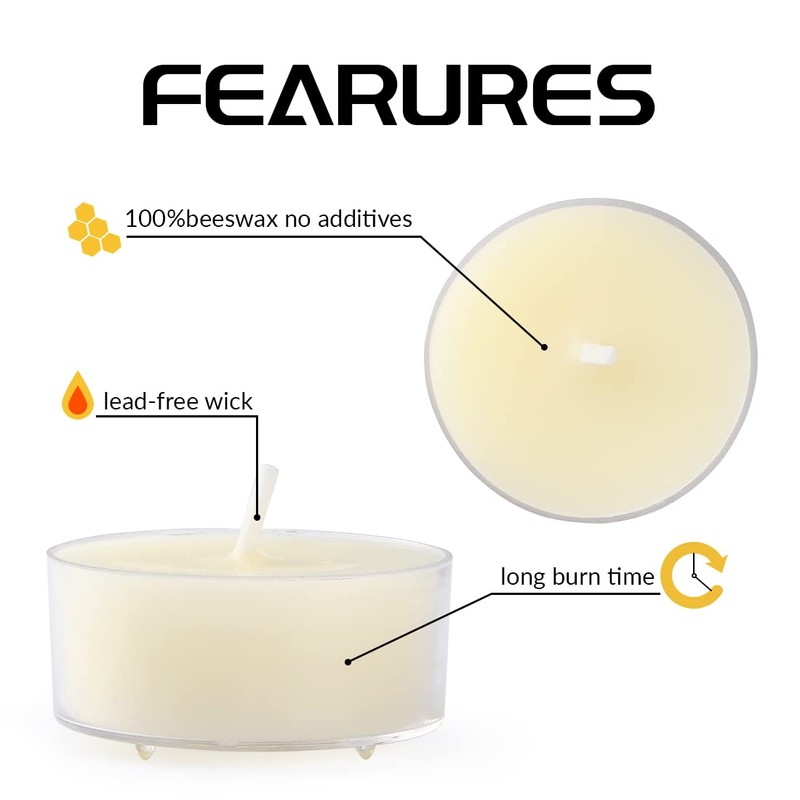 TELOSMA 36 Count Pure Beeswax tealight Candles Bulk - Natural