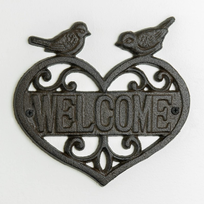 Woodside Cast Iron Heart Shape Wall Mounted Welcome Sign for