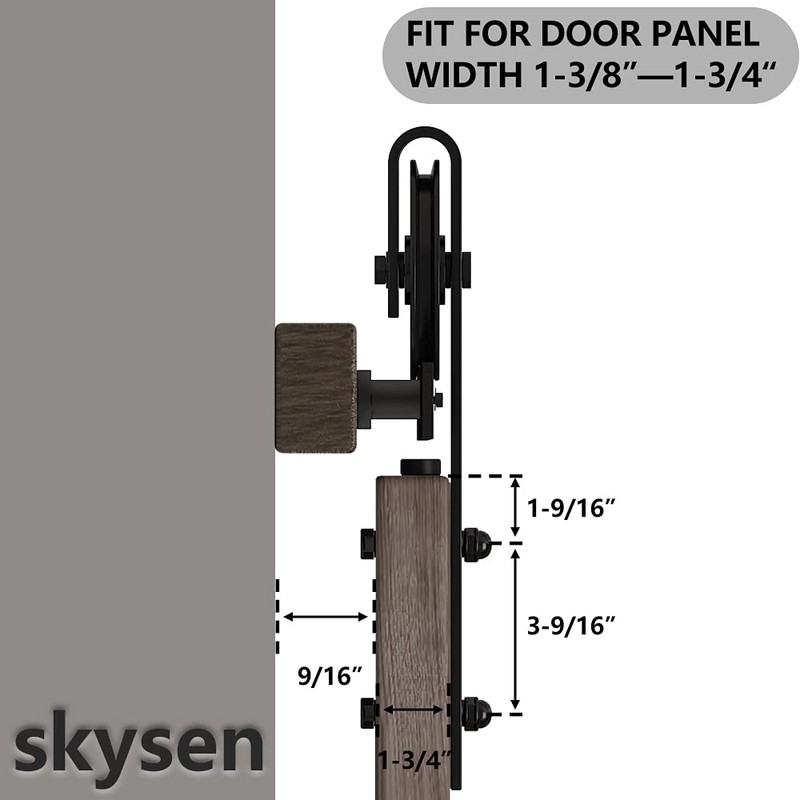 skysen Sliding Barn Door Hardware Roller Set Black (Spoke Wheel