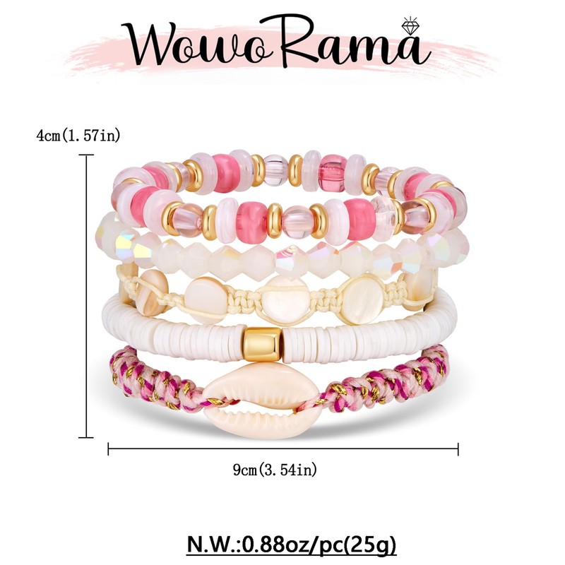 WOWORAMA 5PCS Layered Surfer Bracelet Set for Women Multi Layer