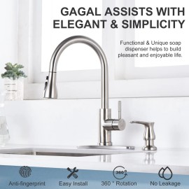 Gagalife Kitchen Sink Soap Dispenser - Brushed Nickel Built in Soap Dispenser with 17