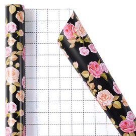 Ulmasinn Floral Wrapping Paper Roll - 17 Inches x 33 Feet - Vintage Romantic Pink Rose Flower Gift Wrap with Cut Lines for Wedding, Birthday, Bridal Shower, Mother’s Day