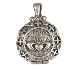 Sterling Silver Womens 18" 1mm Box Chain Claddagh Locket Pendant Necklace