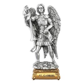 St. Gabriel Fine Pewter Patron Saint Statue On Gold Tone Base, Made in The USA, 4-1/2"
