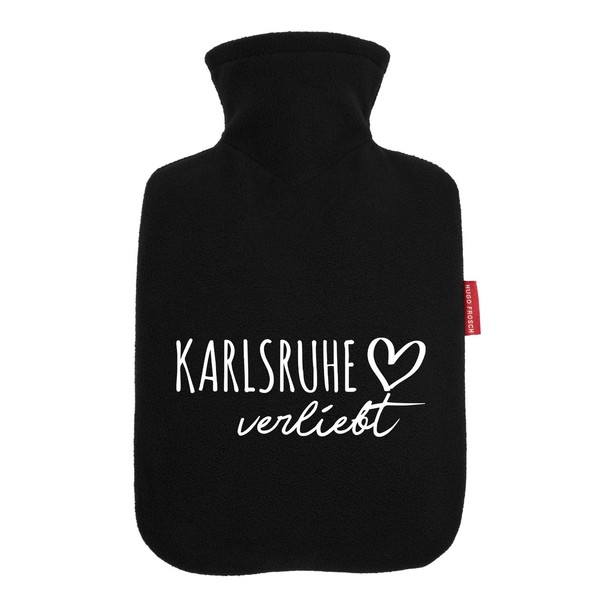 Huuraa Wärmflasche Karlsruhe verliebt Geschenk 1,8 Liter Black Classic Veloursbezug