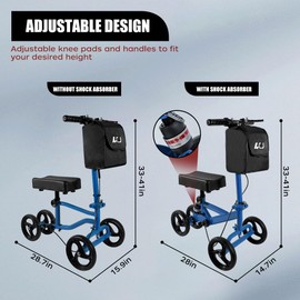 Knee Scooter,Economical Foldable Steerable Knee Walker,for Adults Foot Surgery,Injured Ankle Recovery Scoote(Blue-Shock-Absorbing Design)