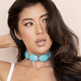 Ettika Choker Necklace For Women. Turquoise Jewelry. Oval Turquoise Stones Statement Choker Necklace in 18K Gold Plated