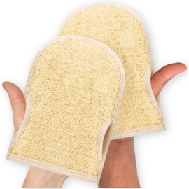 Guantes Exfoliantes de Lufa Natural y Tela de Rizo para Ducha - Juego de 2