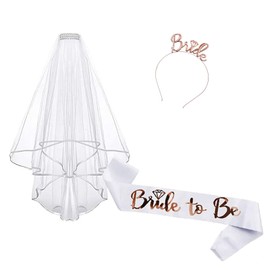 Gleemix Bride to Be Sash Veil Set, Jga Accessories Women with Bride Headband, Sash, Veil, Hen Party Accessories for Wedding, Bachelorette Party, Bridal Shower