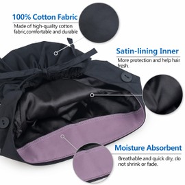 IRIS CRAFT Adjustable Scrub Working Cap with Ponytail Pocket, 2 Packed Satin-Lined Cotton Surgical Working Hat with Button, Elastic Bandage Tie Back Hats Sweatband for Women & Men, One Size