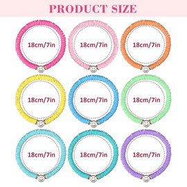 Hebterrka Friendship Bracelets for Women, Heishi Surfer Colourful Smile Evil Eyes Clay Beads Stretch Bracelets Elastic Layering Y2K Aesthetics Set, multicoloured