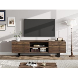 Walnut 70" TV Stand for 65-80 Inch TVs, Mid Century Modern Entertainment Center with Storage Cabinet, 2 Drawers & Open Shelves, Wooden Media Console for Living Room or Bedroom