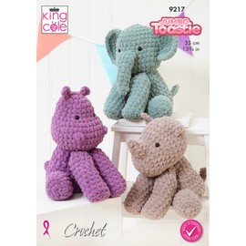 King Cole 9217 Crochet Pattern Jumbo Toastie Elephant Hippo and Rhino Stuffed Animals