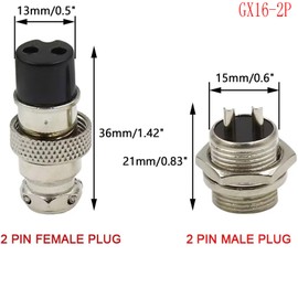 16mm 2-Pin Metal Male/Female Panel Aviation Cable Connector Adapter, GX16-2P Aviation Plugs with Waterproof Cap Socket, Set of 2, Silver