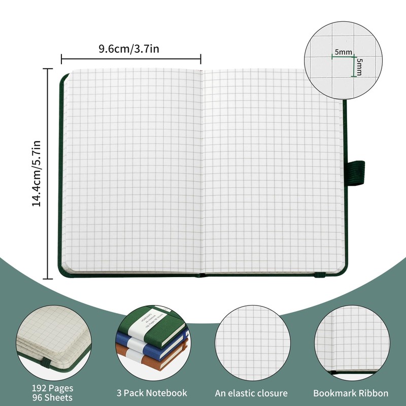HOMEMARS Notizbuch A6,Braun Grün Blau