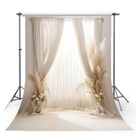 AIBIIN Boho Photography Backdrop Retro 5x7ft Room Window Bohemian Pampas Flower Background Birthday Wedding Maternity Photo Studio Photo Call Props