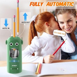 Electric Pencil Sharpener, Robot Pencil Sharpener for Colored Pencils 7-11.5mm, Auto in & Out, Fully Automatic Rechargeable Hands-Free Pencil Sharpener for Home, Classroom, Battery Operated mechanical  pencils  0  9:_Green