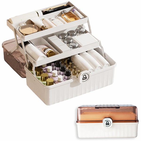 VNIMTI Makeup Display Case, 3 Layer Cosmetics Organizer, Large Makeup