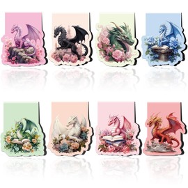 Cool Dragon Magnetic Bookmarks: 8Pcs Fantasy Dragon with Wings Magnet Book Markers, Unique Floral Book Mark Clips Gift for Men, Gifts for Men Boys Kids Book Lovers Office School Supplies