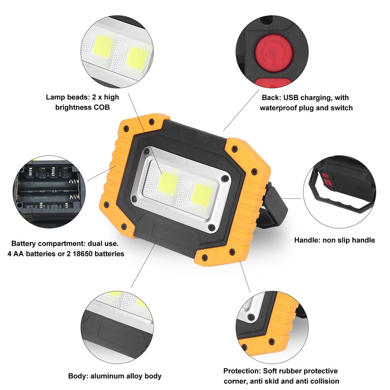COB Work Light USB Rechargeable IP66 Waterproof Portable Work Light