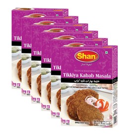 Shan Tikkiya Kabab Recipe and Seasoning Mix 1.76 oz (50g) - Spice Powder for Instant Shallow Fried Mince Meat Patties - Suitable for Vegetarians - Airtight Bag in a Box (Pack of 6)