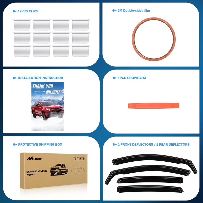 Nilight in-Channel Window Visors for Malibu 2016 2017 2018 2019