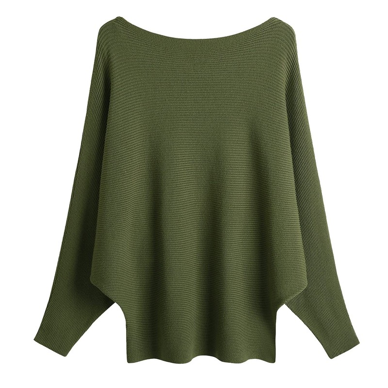 GABERLY Boat Neck Batwing Sleeves Dolman Knitted Sweaters and Pullovers