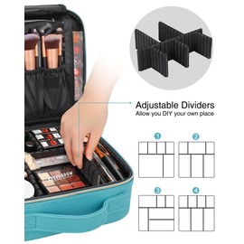 Relavel Travel Makeup Train Case Makeup Cosmetic Case Organizer Portable Artist Storage Bag with Adjustable Dividers for Cosmetics Makeup Brushes Toiletry Jewelry Digital Accessories Teal