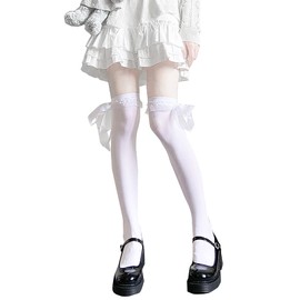 Coral Way Women's Knee High Socks, High Socks, Compression, Soft, Solid, For School or Work, 27.6 inches (70 cm), Thigh Length, For Cosplay and Uniforms, Black Long Socks, Black, white