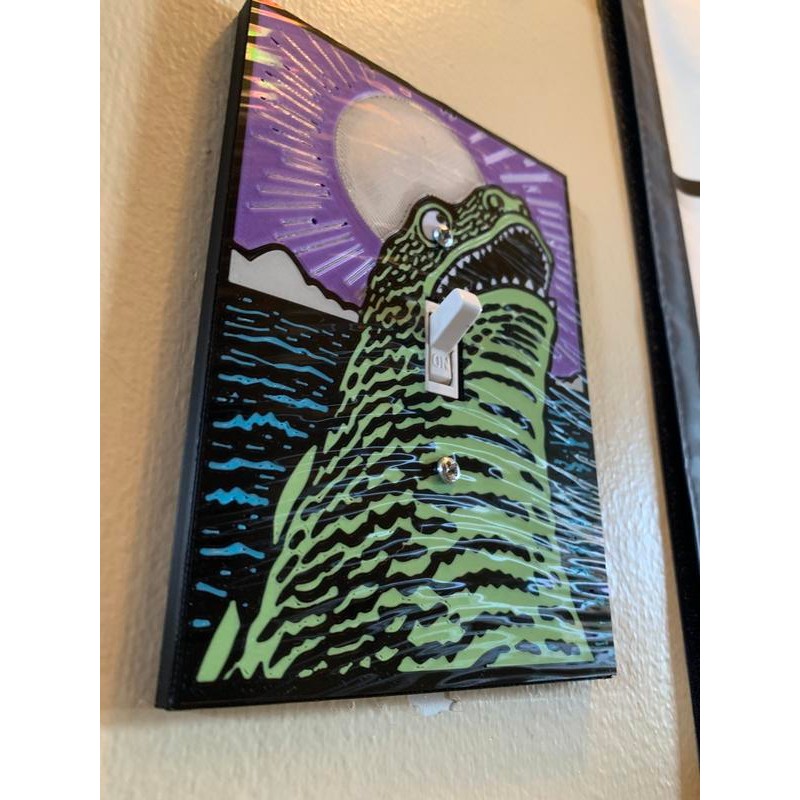 Godzilla themed HOLOGRAHPHIC wall plate cover:_Rising sun_Single rocker