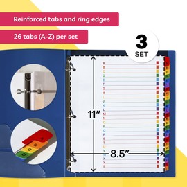 Alphabet Binder Dividers for 3 Ring Binder - (3 Sets of 26), 8.5 x 11 Letter Size, A-Z Dividers - Easy Organization and Maximum Coverage