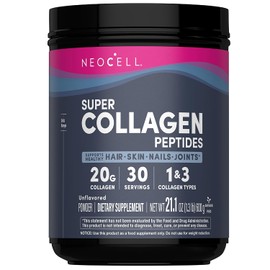 NeoCell Super Collagen Peptides, 20g Collagen Peptides per Serving, Gluten Free, Keto Friendly, Non-GMO, Grass Fed, Healthy Hair, Skin, Nails and Joints, Unflavored Powder, 21.2 oz., 1 Canister