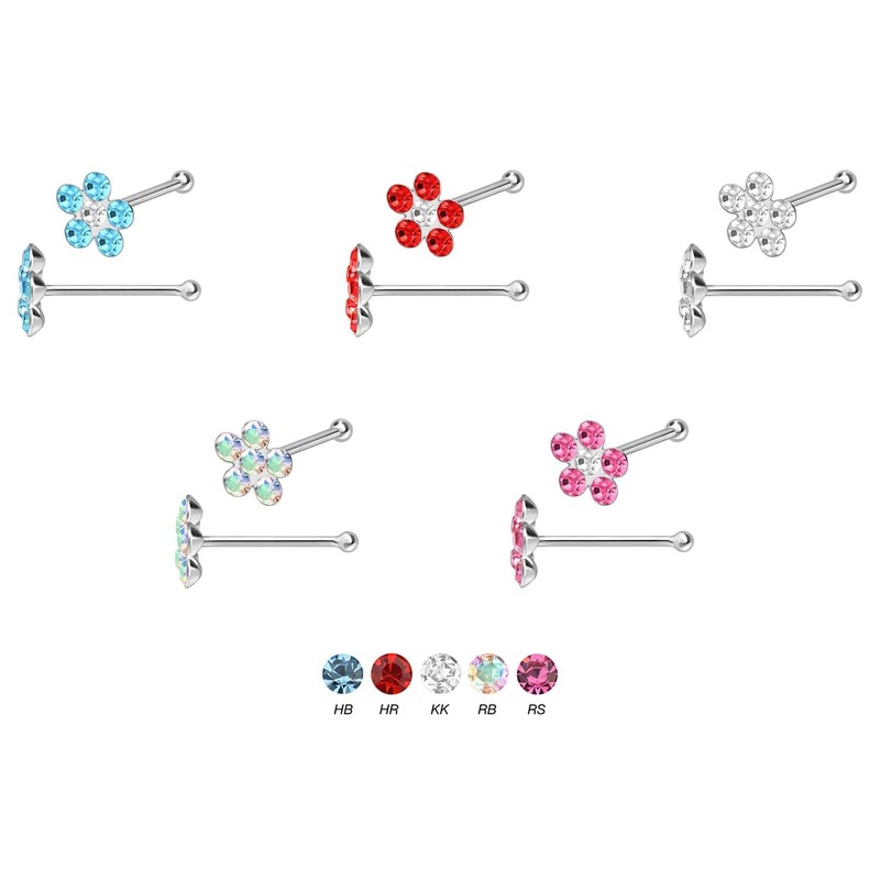 PIERCINGLINE 925 Sterling Silver Nose Piercing Crystal Flower Piercing Nose