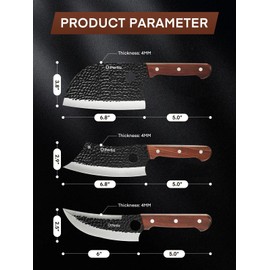 D.Perlla Butcher Knife set 3PCS Chef Knife Set for Meat Cutting, Serbian Chef Knives Set and Viking Knife with Wooden Handle, Forged Cleaver knive Set for Outdoor BBQ and Camping with Gift Box