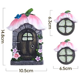 ALEMIN Fairy Door Garden Fairy Door and Window for Trees, 14 cm Resin Miniature Elf Door, Gnome Door, Garden Decoration, Glow in the Dark (Flower)