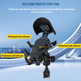 Universal Motorcycle Phone Holder, 8-Claw Heavy Duty Thick Phone Handlebar Mount for Electric Scooter/Bike/ATV, Compatible with iPhone 15/14/13 Pro Max, Samsung Galaxy S23/S22 Ultra, Gopro Camera