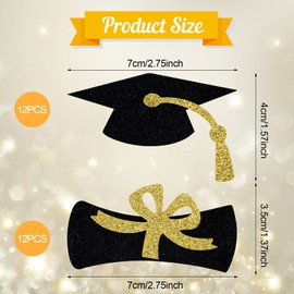 Marspark 24 Pieces Glitter Diploma Paper Decors Grad Caps Diploma Confetti Gold Black Grad Party Decorations of 2021 Graduation Party Congrats Grad Supplies, 3.9 x 1.9 Inches