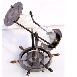 8 Inches Antique Brass Ship Wheel 5 Minutes Brass Sand Timer & Hourglass for Office & Home Decor with Intricate Detailing