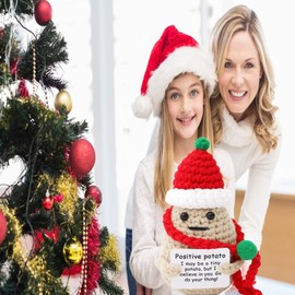 NEODTX Positive Potato, Gifts for Women Boyfriend Creative Knitting Wool Potato Doll Motivational Gifts (Red-Christmas)