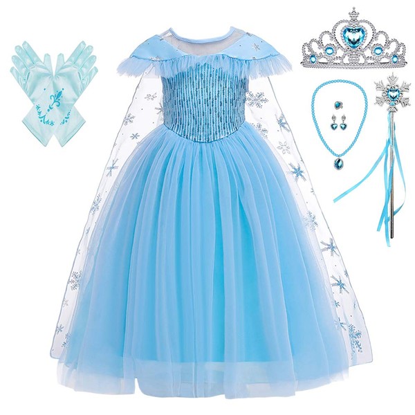 Lito Angels Girls Princess Snow Ice Queen Sister Costumes Halloween Birthday Fancy Party Dress Up with Cape + Accessories Size 10 Blue 234