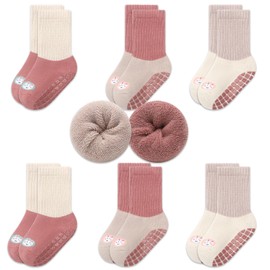 Exemaba 6 Pairs Baby Non-Slip Socks Thick Toddler Warm Winter Socks Stopper Socks ABS Non-Slip Socks for Boys Girls, Rabbit Set