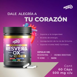 Resveratrol, NAD+, NAC, Té Verde y Niacina | Potente Suplemento Antioxidante para Energía Celular, Metabolismo, Salud Cardiovascular y Bienestar Integral - BPN PRO ResveraOx - 60 cápsulas