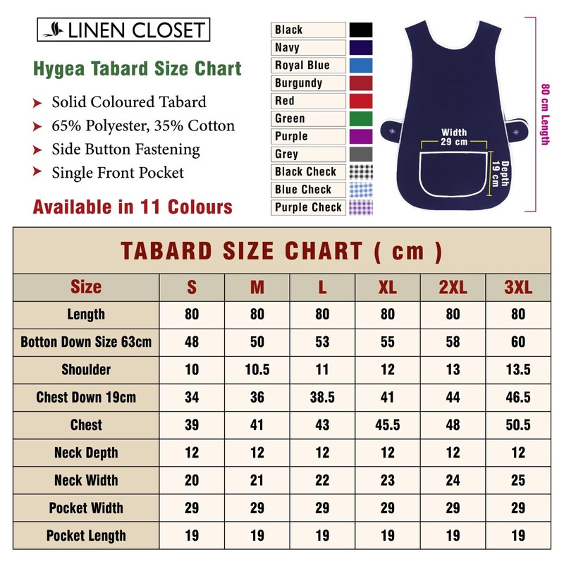 LINEN CLOSET Womens Tabards with Pockets for Men Ladies Cleaning