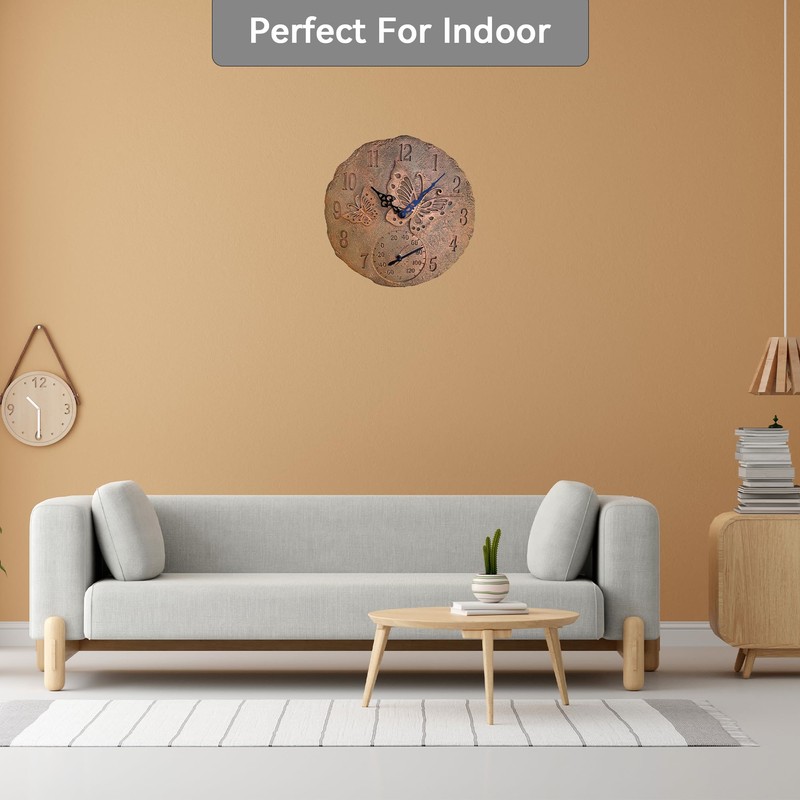 Lily's Home Hanging Wall Clock, Includes a Thermometer, Ideal for