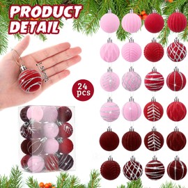 Namalu 24 Pcs Mini 1.57 inches Velvet Christmas Balls Set Glitter Christmas Tree Ornaments Decoration Flocked Ball Ornaments Xmas Tree Hanging for Indoor Outdoor Holiday Party Decor(Lavender)