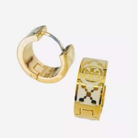 Tory Burch Auth Tory Burch Gold & Ivory MonogramT HUGGIE Earring  Card w/Dust Bag Rtl $148